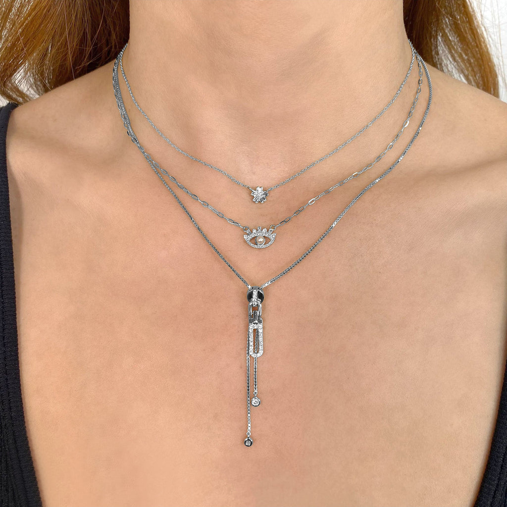 Diamond & Cultured Pearl Eye Pendant Necklace 14K White Gold (0.16ct)