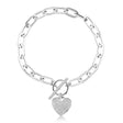 Diamond Pave Heart Paper Clip Link Bracelet 14K White Gold (0.41ct)