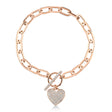 Diamond Pave Heart Paper Clip Link Bracelet 14K Rose Gold (0.41ct)