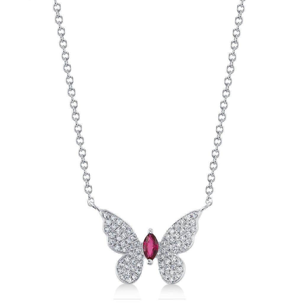 Diamond & Ruby Marquise Butterfly Necklace (0.25ct)