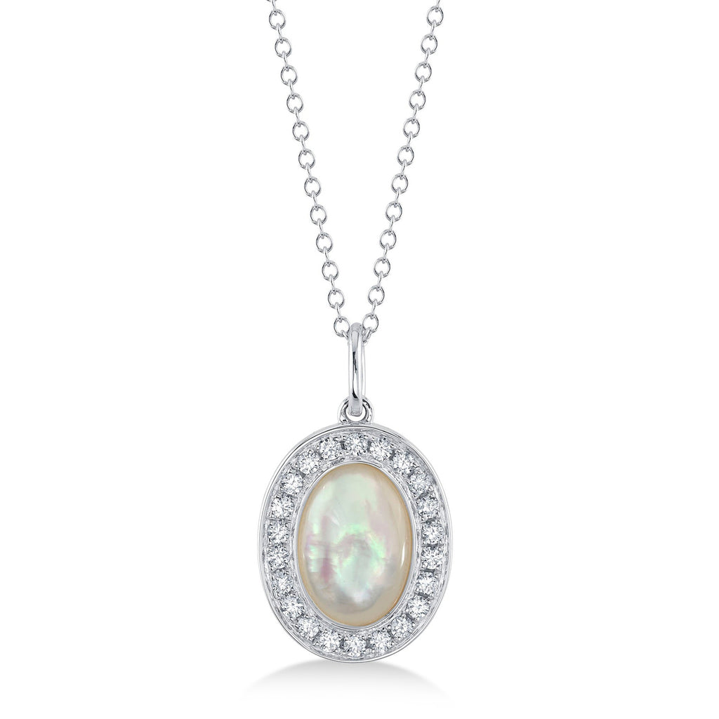 Diamond & Mother of Pearl Pendant Necklace 14K White Gold (1.67ct)
