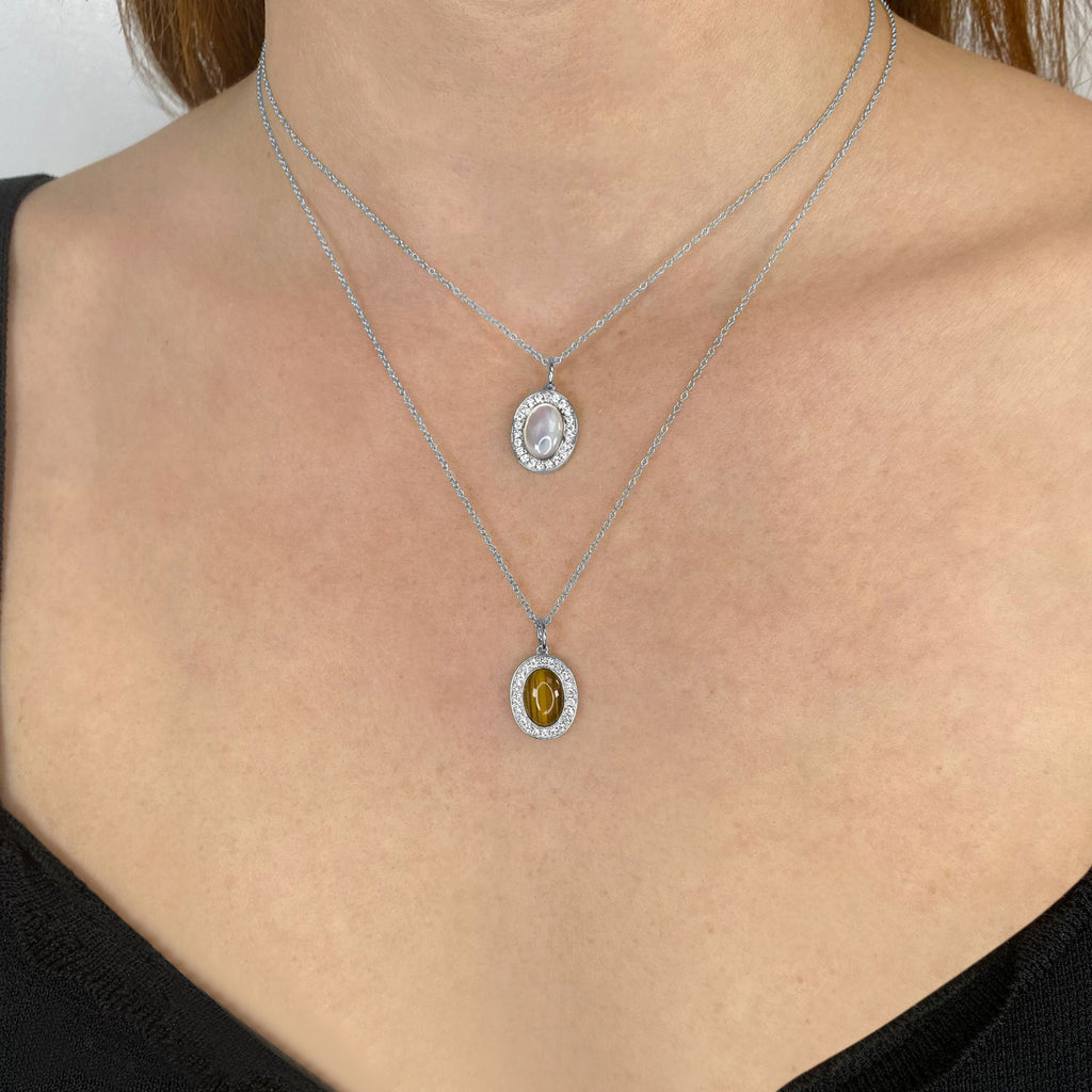 Diamond & Mother of Pearl Pendant Necklace 14K White Gold (1.67ct)