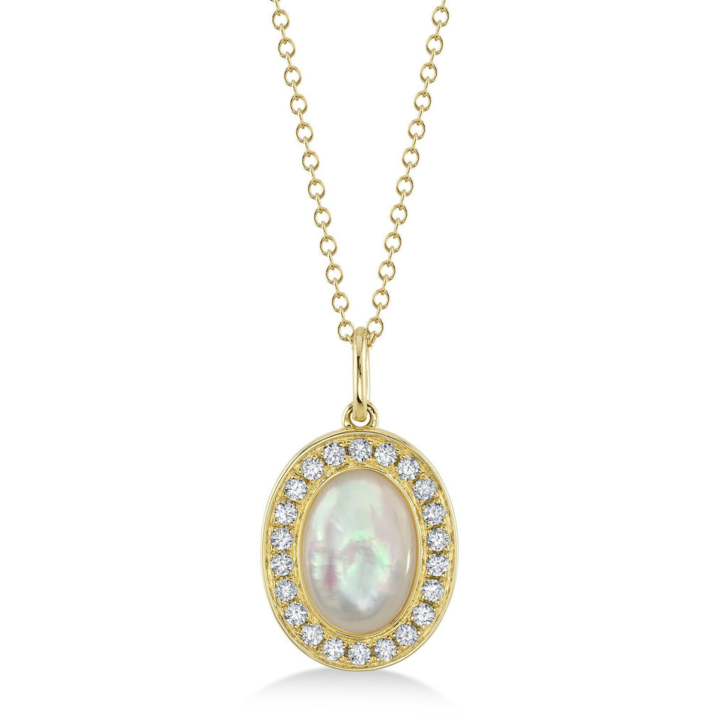 Diamond & Mother of Pearl Pendant Necklace 14K Yellow Gold (1.67ct)