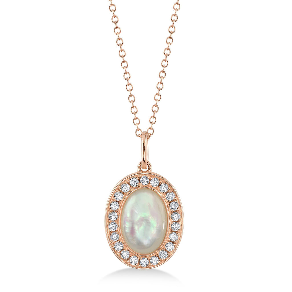 Diamond & Mother of Pearl Pendant Necklace 14K Rose Gold (1.67ct)