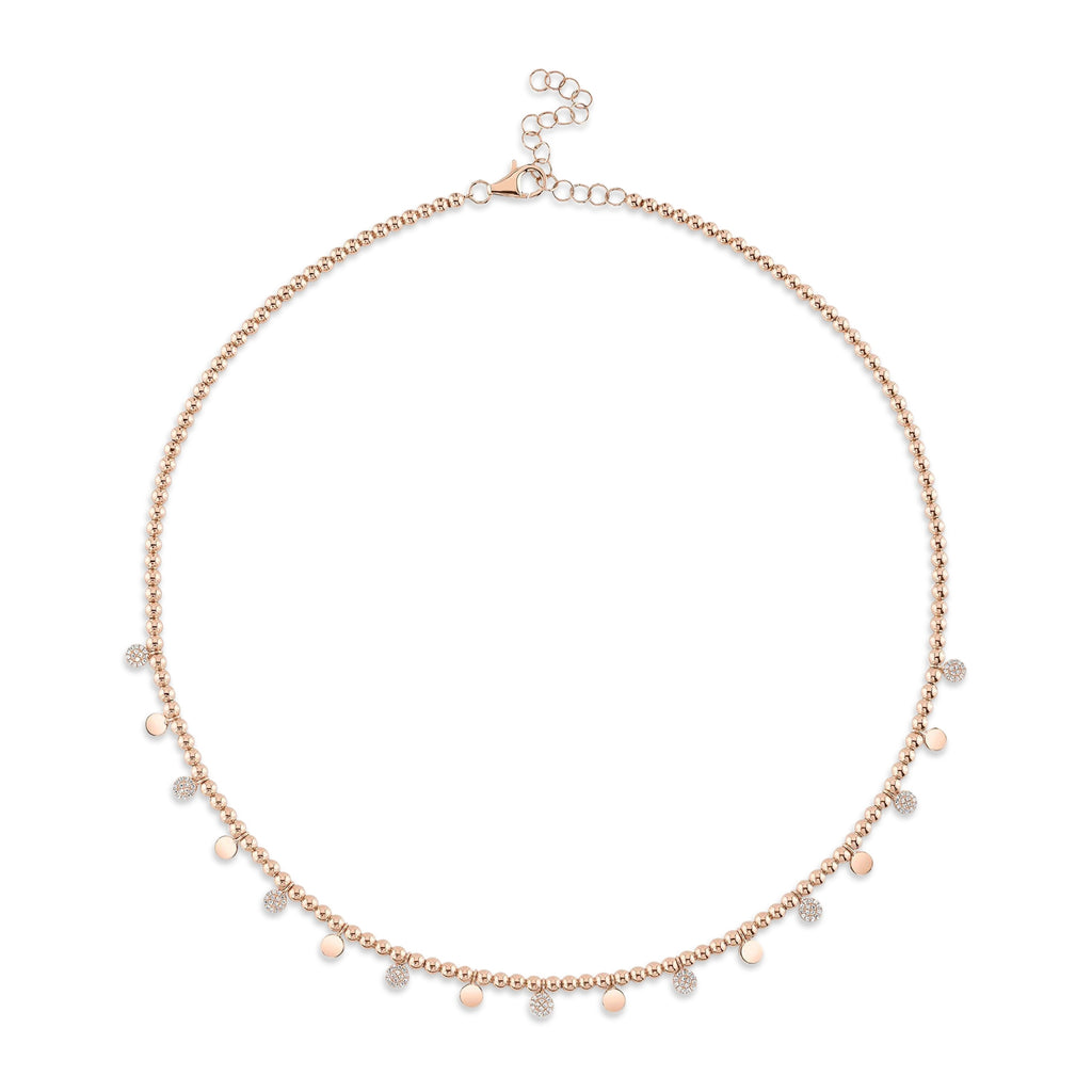 Diamond Circle Bead Ball Chain Pendant Necklace 14K Rose Gold (0.29ct)