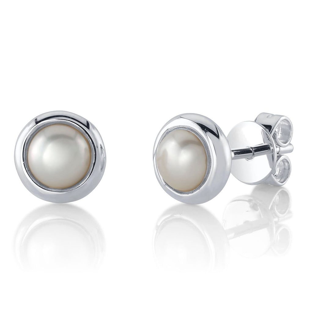 Cultured Pearl Circle Stud Earrings 14K White Gold (5mm)