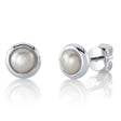 Cultured Pearl Circle Stud Earrings 14K White Gold (5mm)