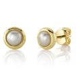 Cultured Pearl Circle Stud Earrings 14K Yellow Gold (5mm)