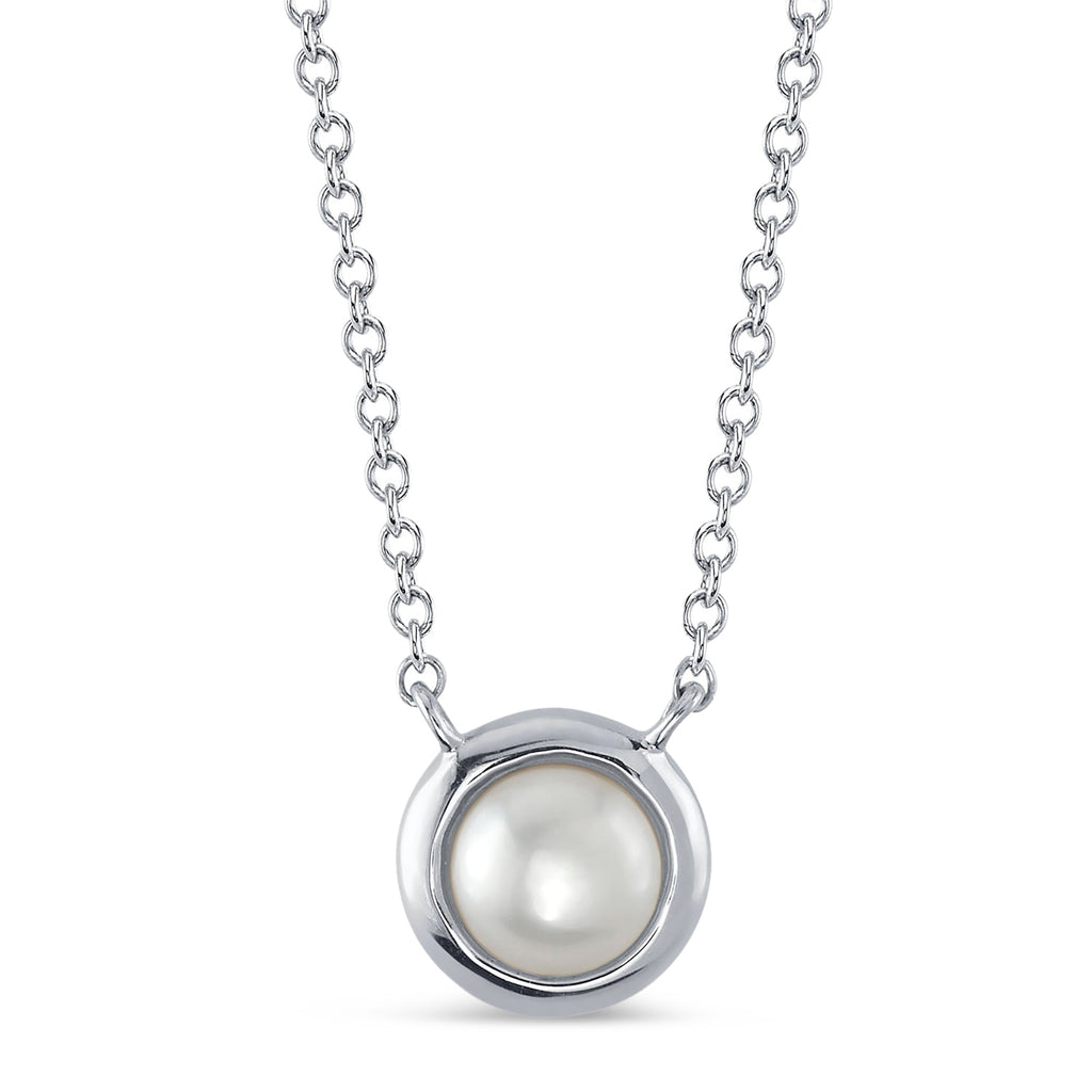 Cultured Pearl Circle Pendant Necklace 14K White Gold (5mm)