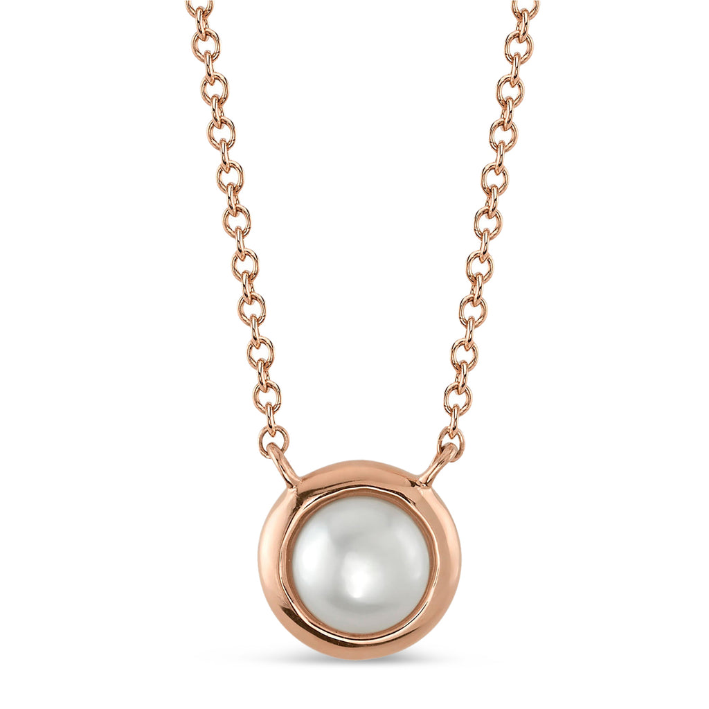 Cultured Pearl Circle Pendant Necklace 14K Rose Gold (5mm)