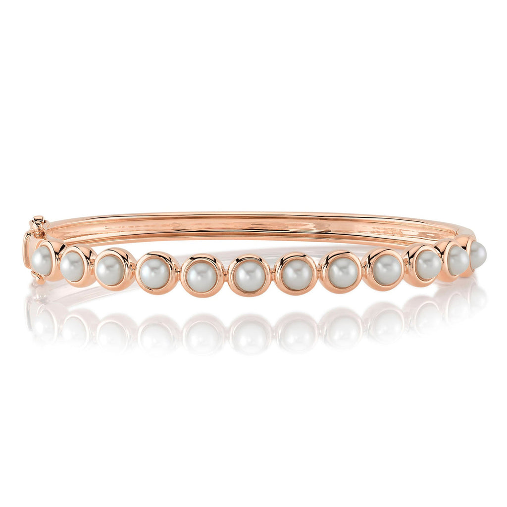 Cultured Pearl Circle Bangle Bracelet 14K Rose Gold (4mm)