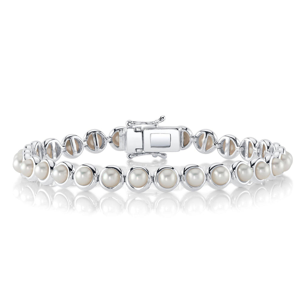Cultured Pearl Tennis Bracelet 14K White Gold (4mm)