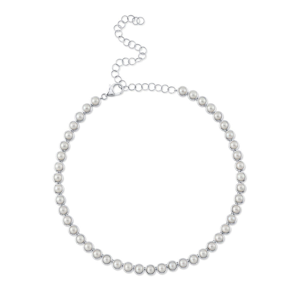 Cultured Pearl Tennis Pendant Necklace 14K White Gold (5mm)