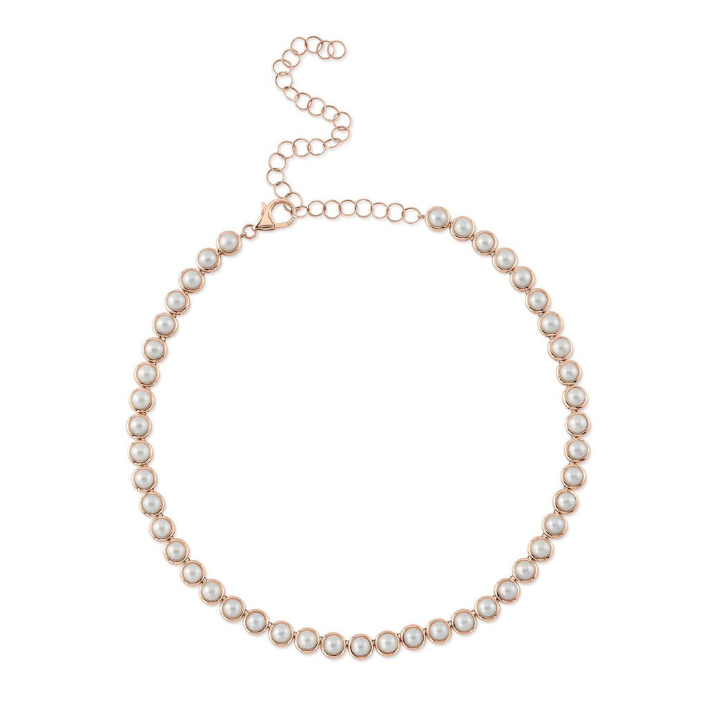 Cultured Pearl Tennis Pendant Necklace 14K Rose Gold (5mm)