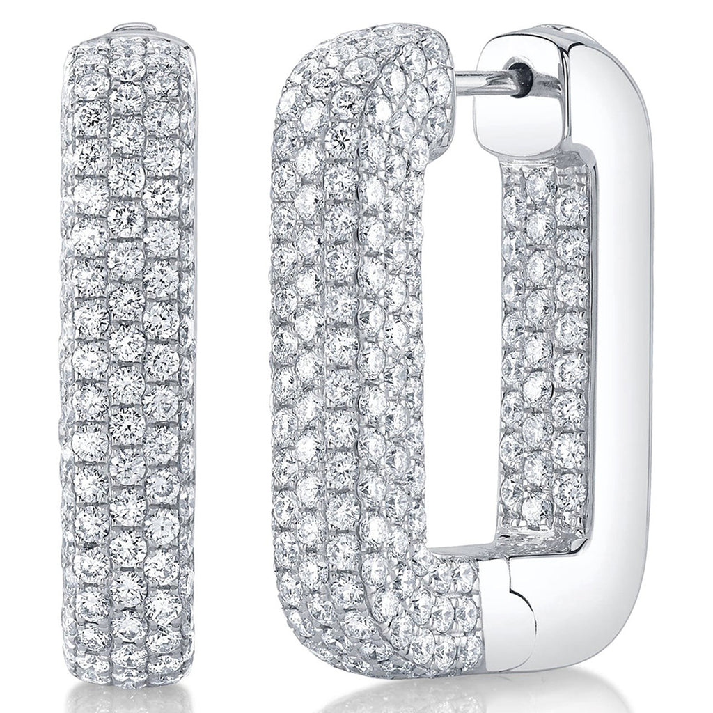 Diamond Pave  Rectangle Hoop Earring 14K White Gold (4.20ct)