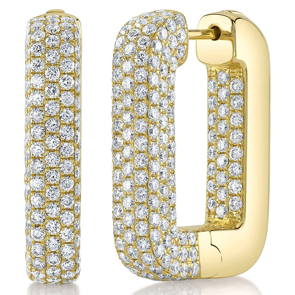 Lab-Grown Diamond Pave  Rectangle Hoop Earring 14K Yellow Gold (4.20ct)
