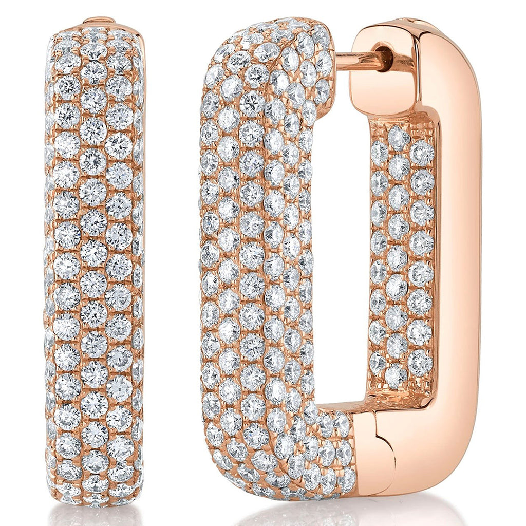 Diamond Pave  Rectangle Hoop Earring 14K Rose Gold (4.20ct)