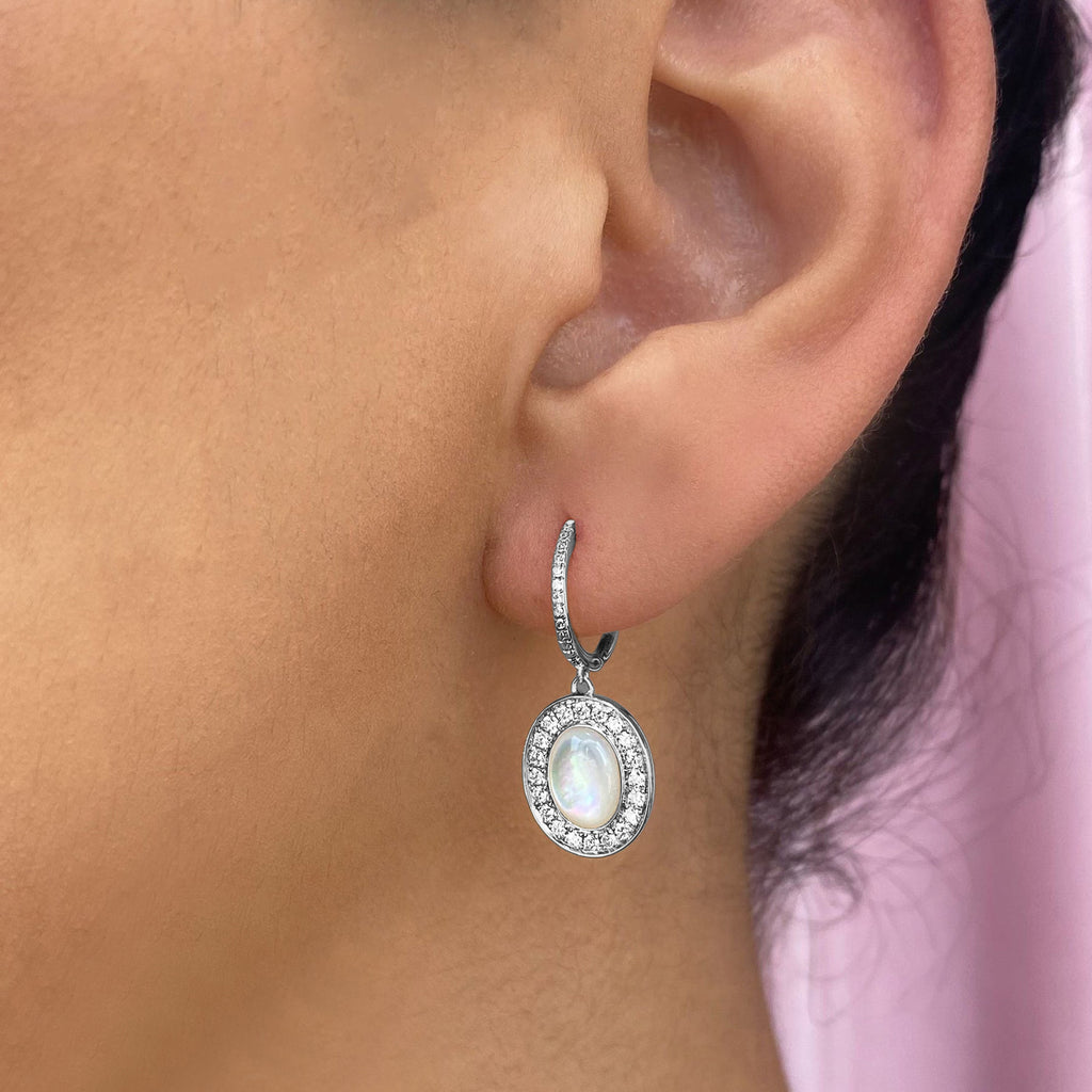 Diamond & Mother of Pearl Earrings 14K White Gold (2.42ct)