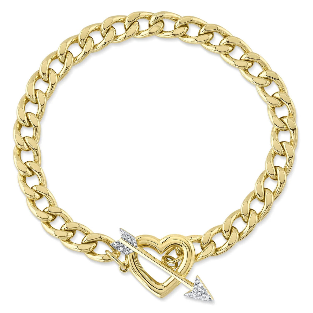 Diamond Heart & Arrow Link Bracelet 14K Yellow Gold (0.07ct)