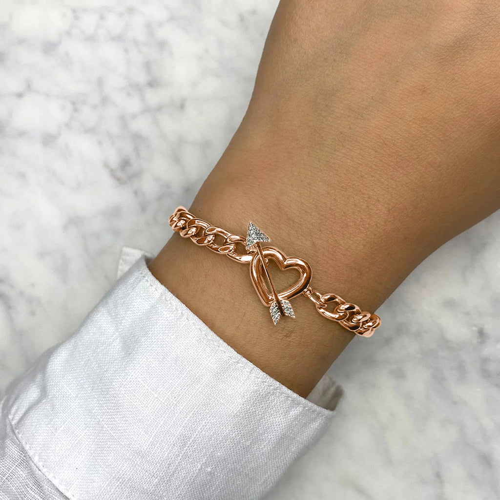 Diamond Heart & Arrow Link Bracelet 14K Rose Gold (0.07ct)