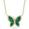 Butterfly Malachite & Round Diamond Pendant Necklace 14K Yellow Gold (1.37ct)