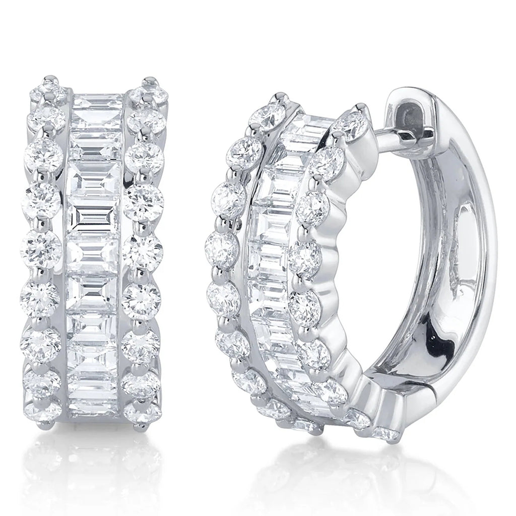 Baguette Diamond Huggie Earrings 14k White Gold (1.16ct)
