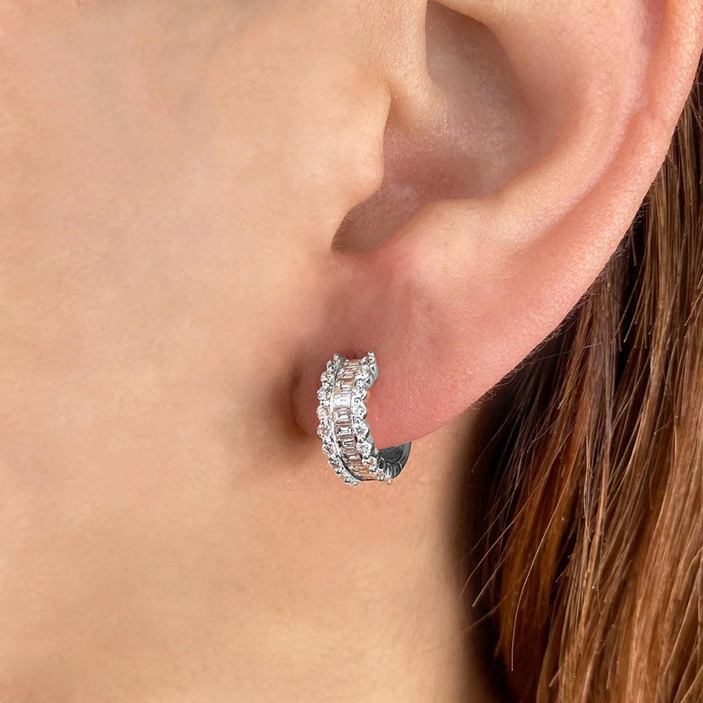 Baguette Diamond Huggie Earrings 14k White Gold (1.16ct)