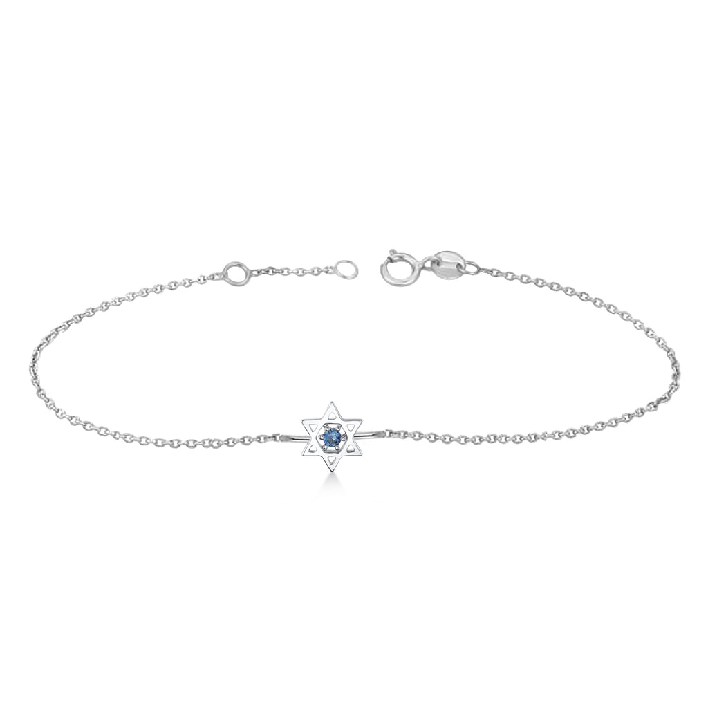 Blue Sapphire Jewish Star of David Petite Bracelet 14K White Gold (0.03ct)