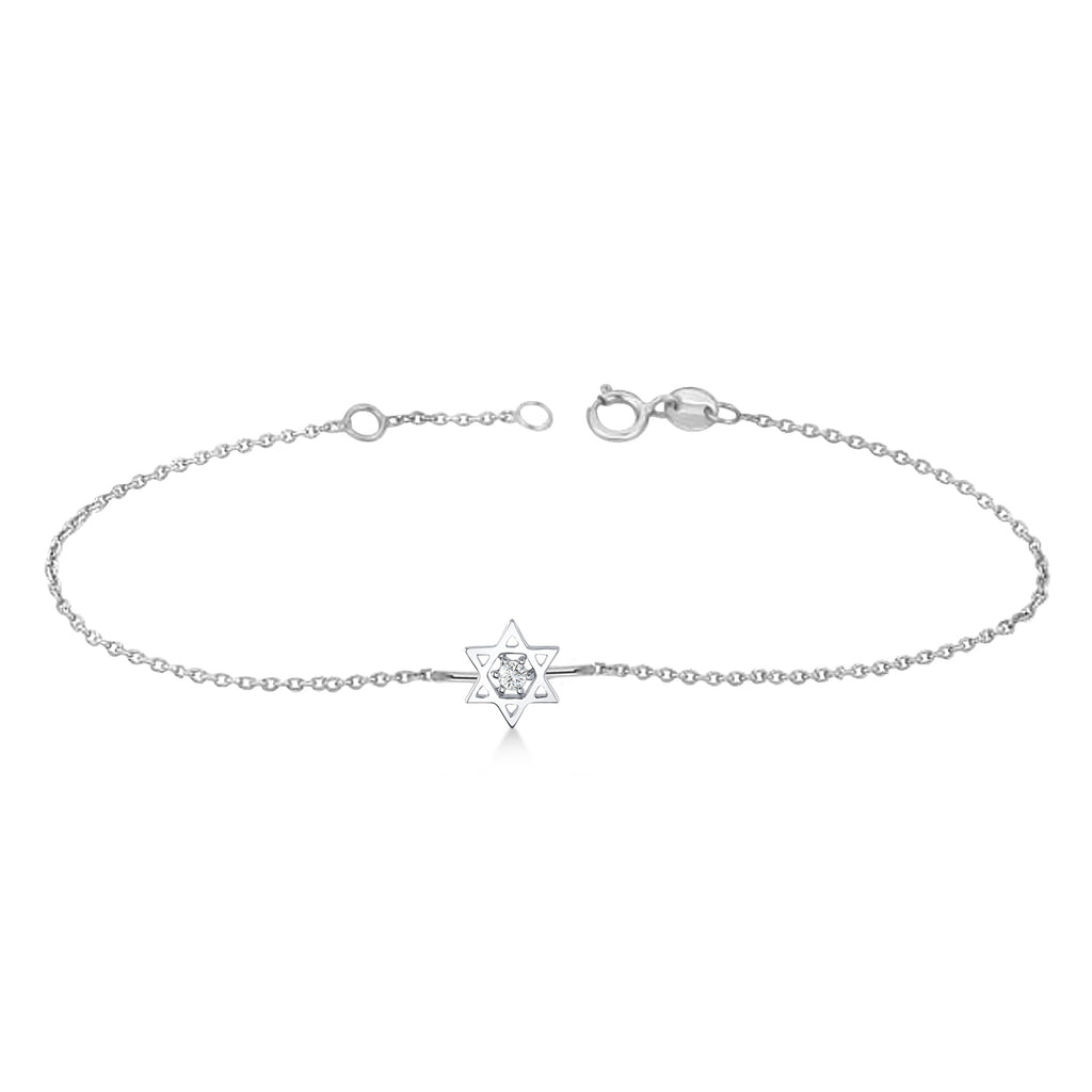 Lab Diamond Jewish Star of David Petite Bracelet 14K White Gold (0.03ct)