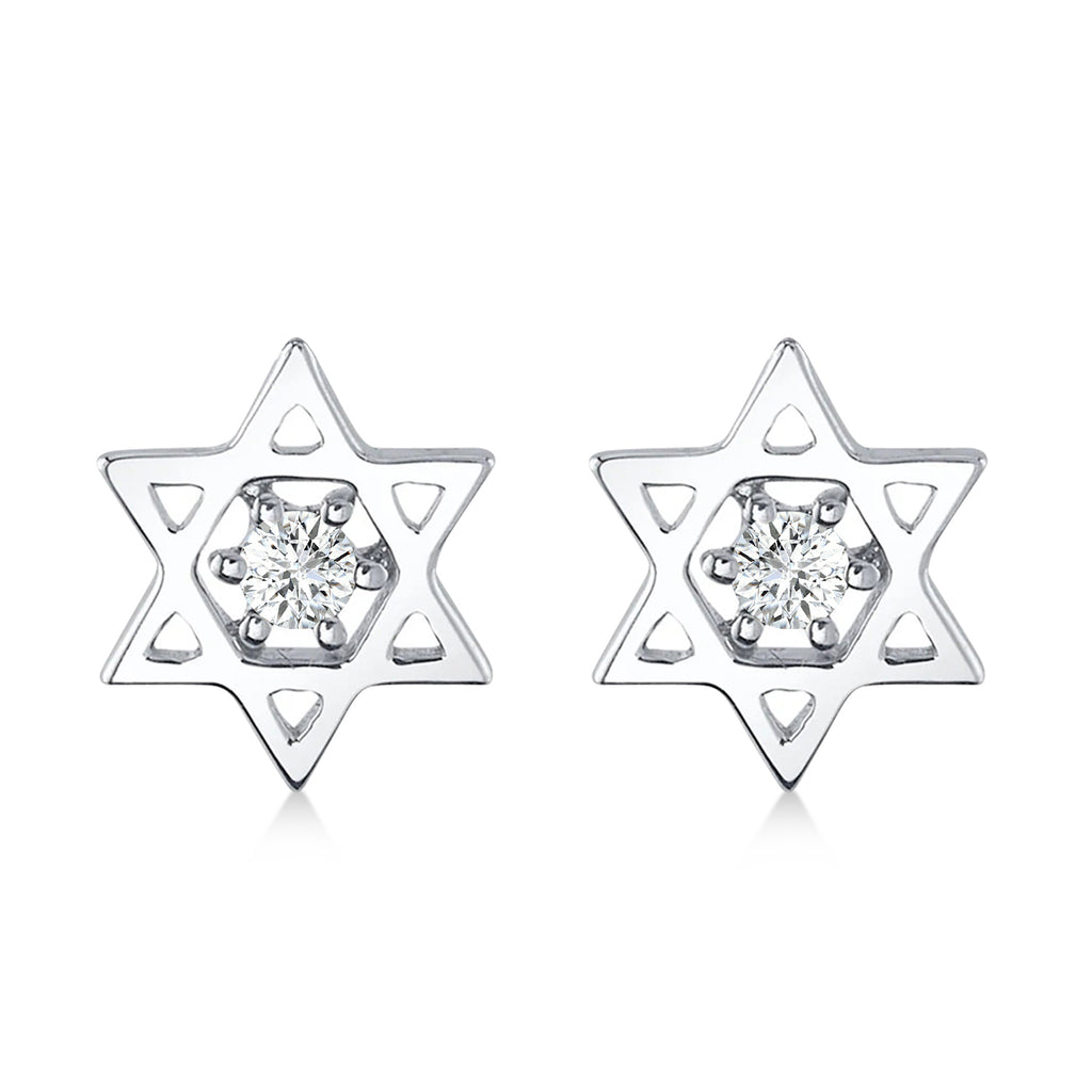 Diamond Jewish Star of David Petite Stud Earrings 14K White Gold (0.03ct)
