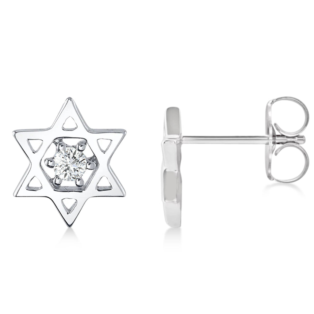 Lab Grown Diamond Jewish Star of David Petite Stud Earrings 14K White Gold (0.03ct)