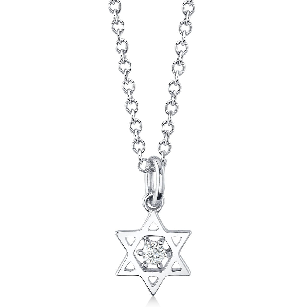 Floating Lab Grown Diamond Jewish Star of David Petite Pendant Necklace 14K White Gold (0.03ct)