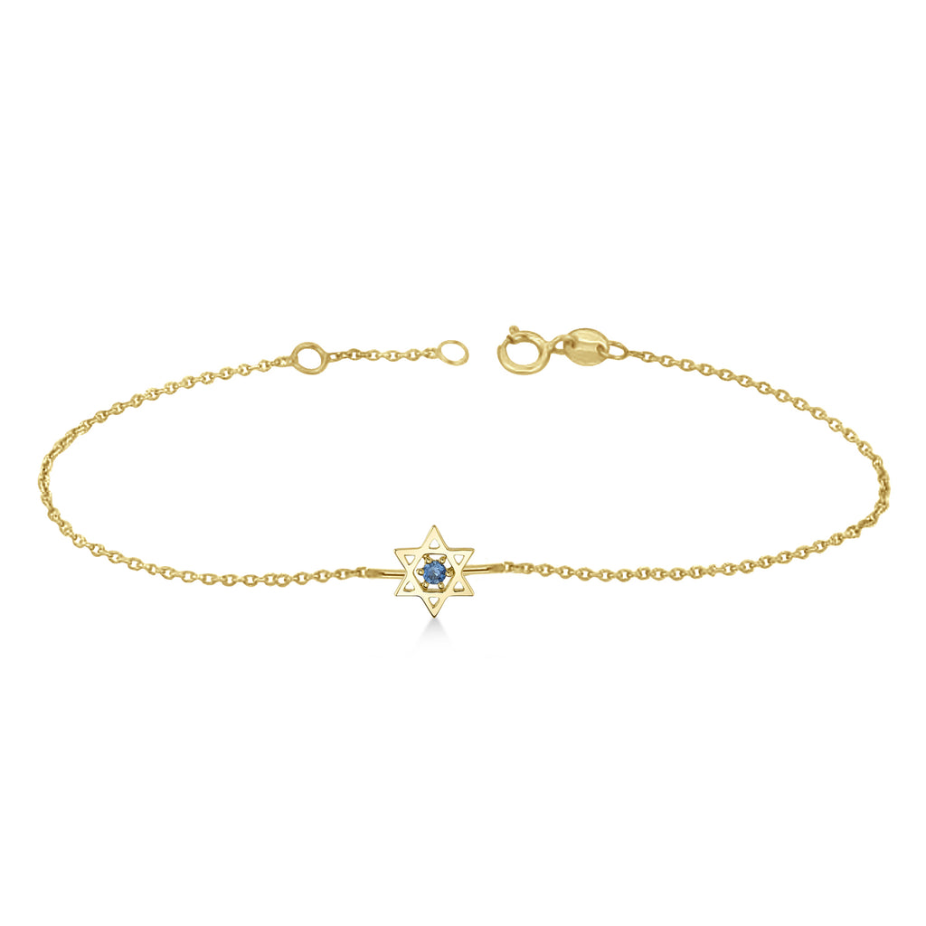 Blue Sapphire Jewish Star of David Petite Bracelet 14K Yellow Gold (0.03ct)