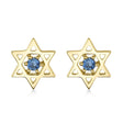 Blue Sapphire Jewish Star of David Petite Stud Earrings 14K Yellow Gold (0.03ct)