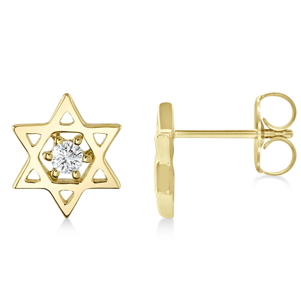 Diamond Jewish Star of David Petite Stud Earrings 14K Yellow Gold (0.03ct)