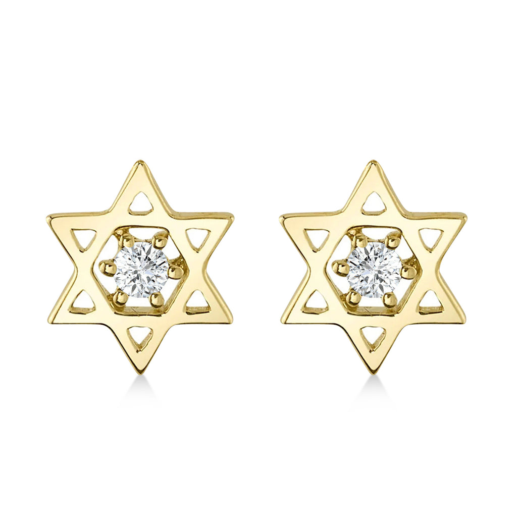 Lab Grown Diamond Jewish Star of David Petite Stud Earrings 14K Yellow Gold (0.03ct)
