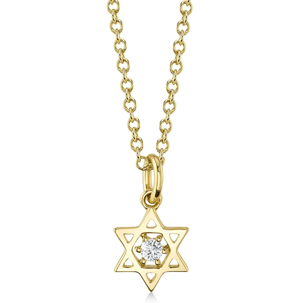 Floating Lab Grown Diamond Jewish Star of David Petite Pendant Necklace 14K Yellow Gold (0.03ct)