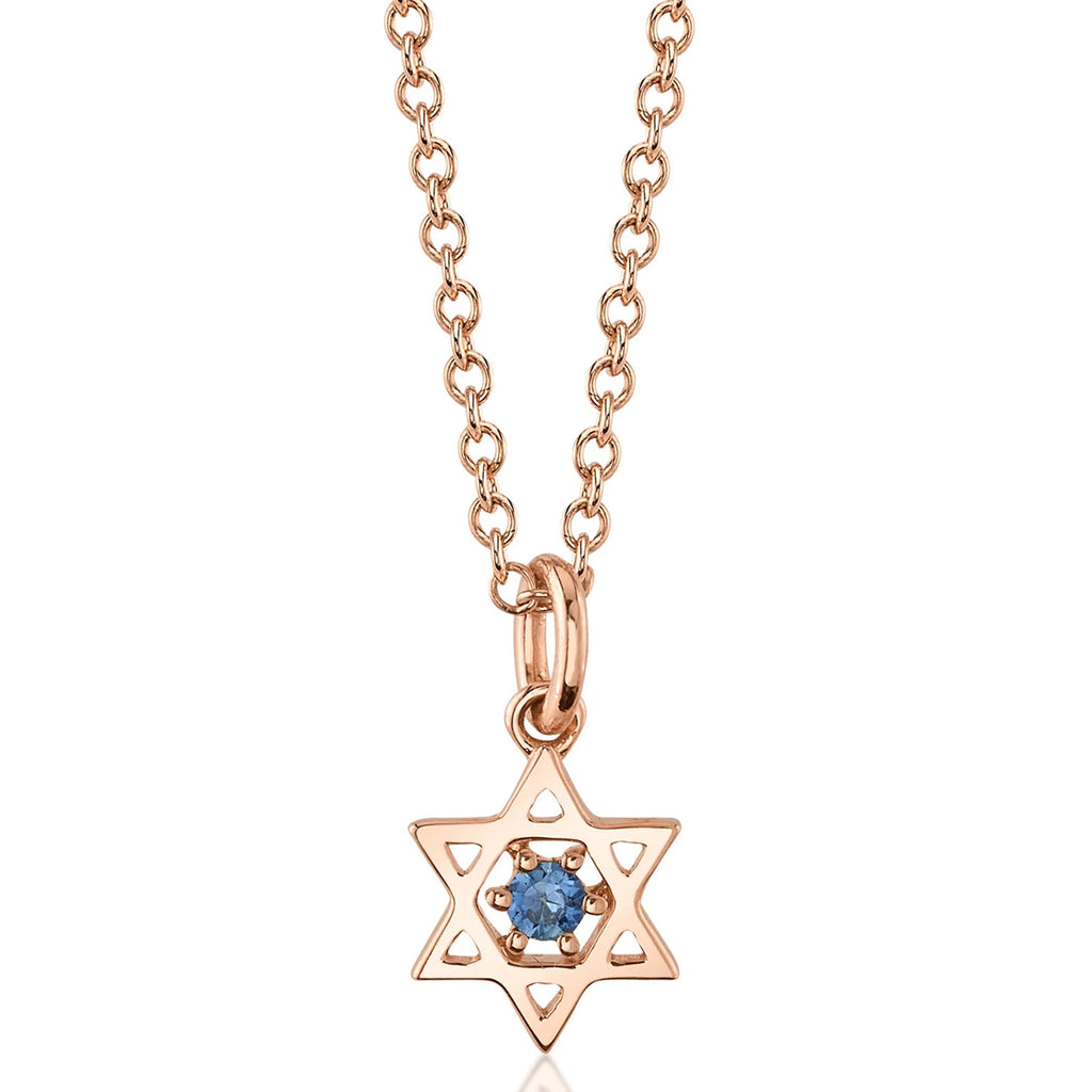 Blue Sapphire Jewish Star of David Petite Pendant Necklace 14K Rose Gold (0.03ct)
