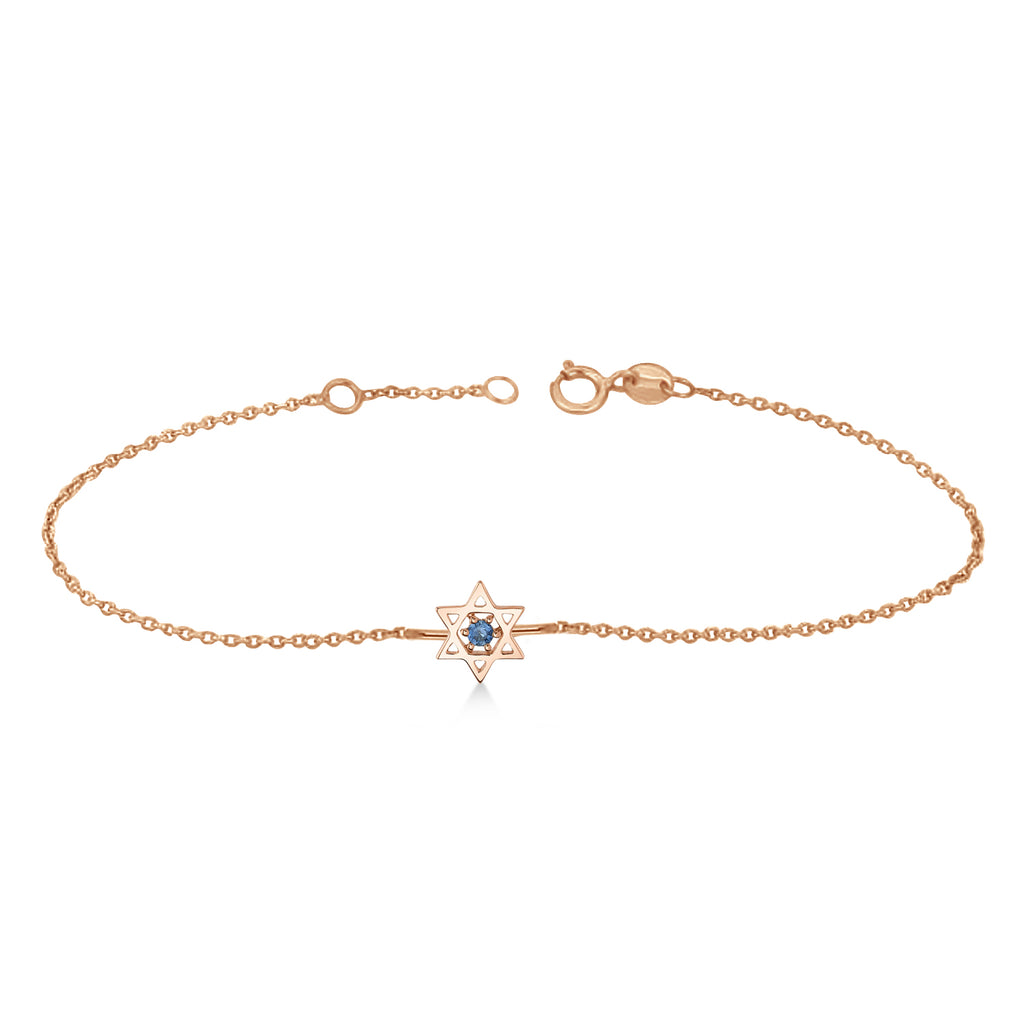 Blue Sapphire Jewish Star of David Petite Bracelet 14K Rose Gold (0.03ct)