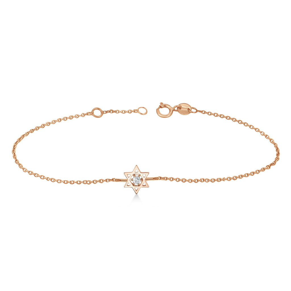 Diamond Jewish Star of David Petite Bracelet 14K Rose Gold (0.03ct)