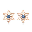Blue Sapphire Jewish Star of David Petite Stud Earrings 14K Rose Gold (0.03ct)