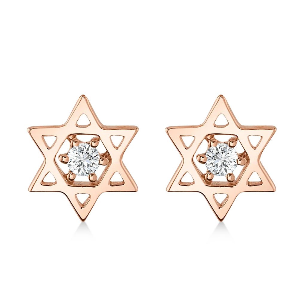 Diamond Jewish Star of David Petite Stud Earrings 14K Rose Gold (0.03ct)