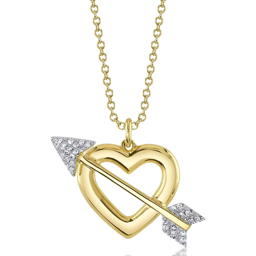 Diamond Heart & Arrow Link Pendant Necklace 14K Yellow Gold (0.07ct)