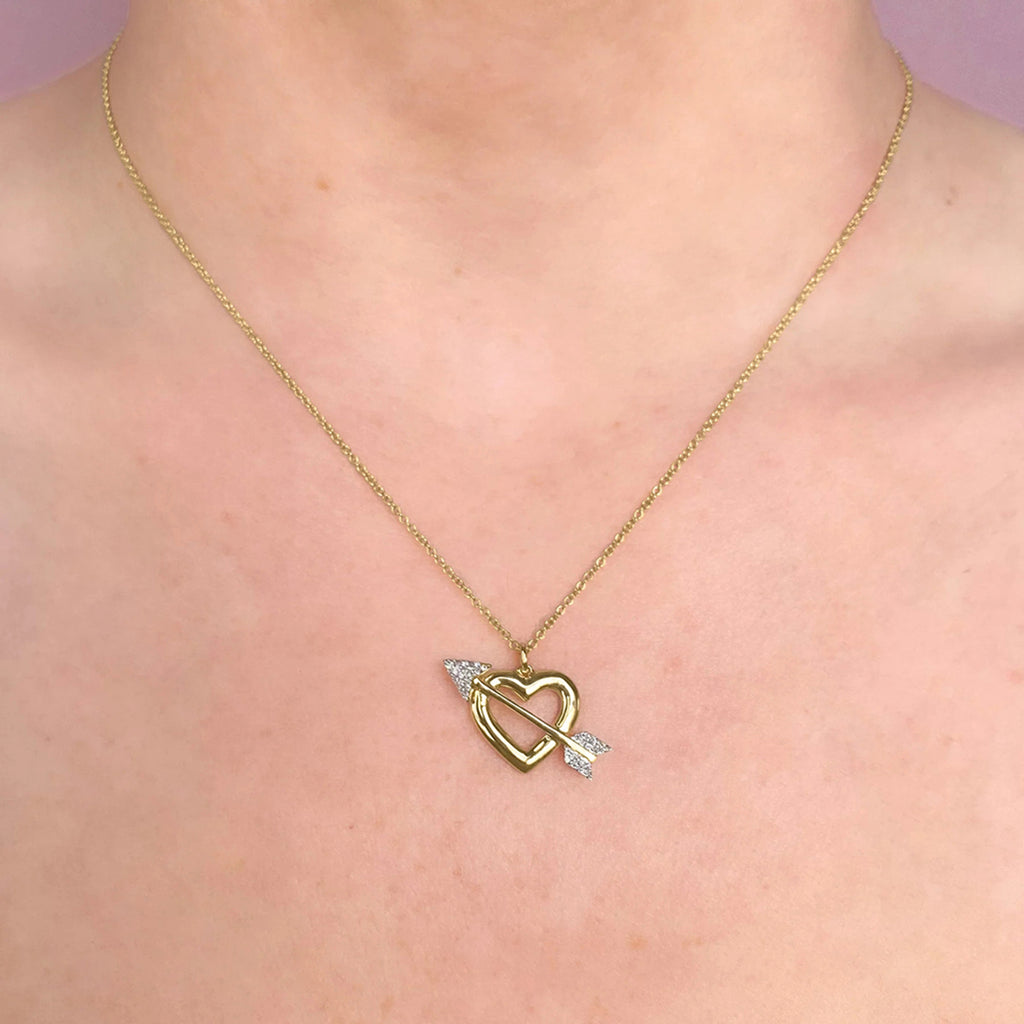 Diamond Heart & Arrow Link Pendant Necklace 14K Yellow Gold (0.07ct)