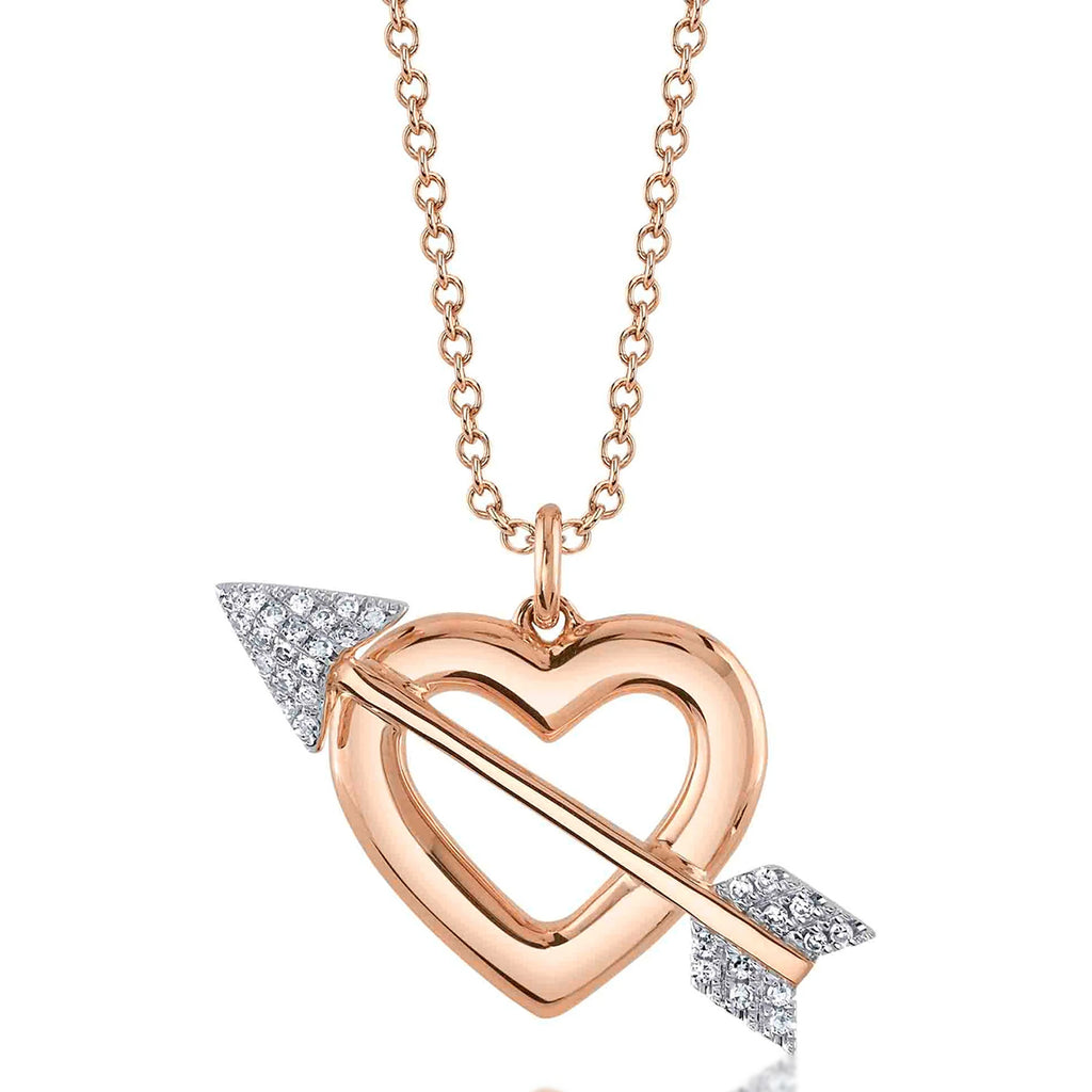 Diamond Heart & Arrow Link Pendant Necklace 14K Rose Gold (0.07ct)