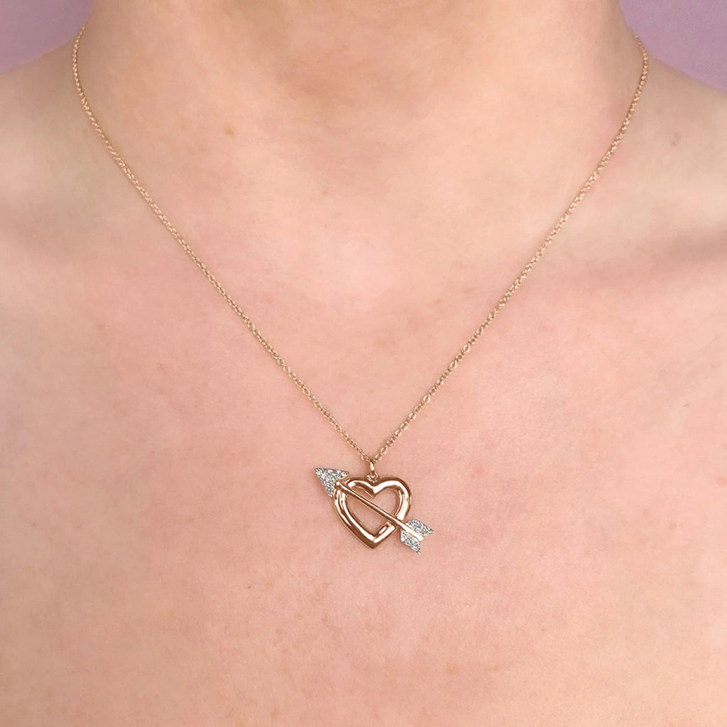Diamond Heart & Arrow Link Pendant Necklace 14K Rose Gold (0.07ct)