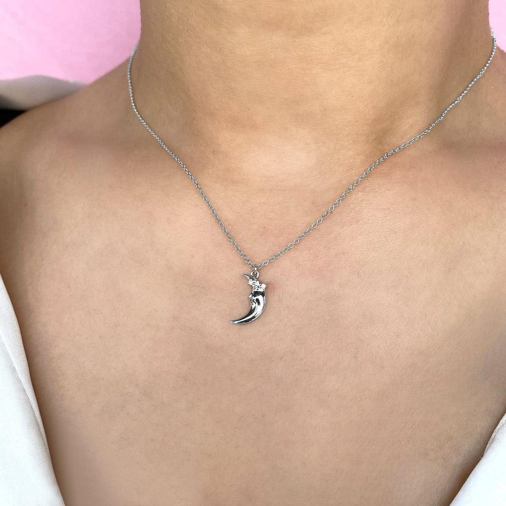 Diamond Crescent Moon Pendant Necklace 14K White Gold (0.03ct)