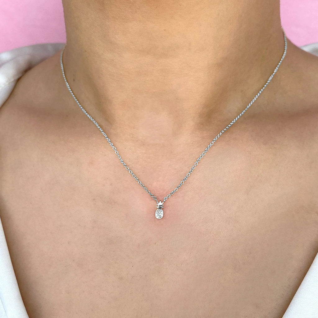 Diamond Pineapple Pendant Necklace 14K White Gold (0.03ct)