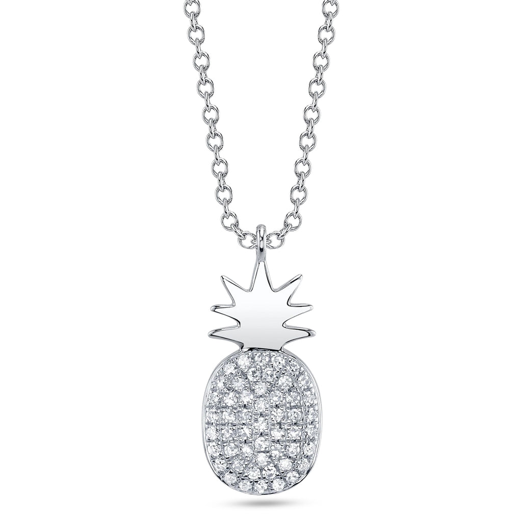 Round Diamond Pineapple Pendant Necklace 14K White Gold (0.11ct)