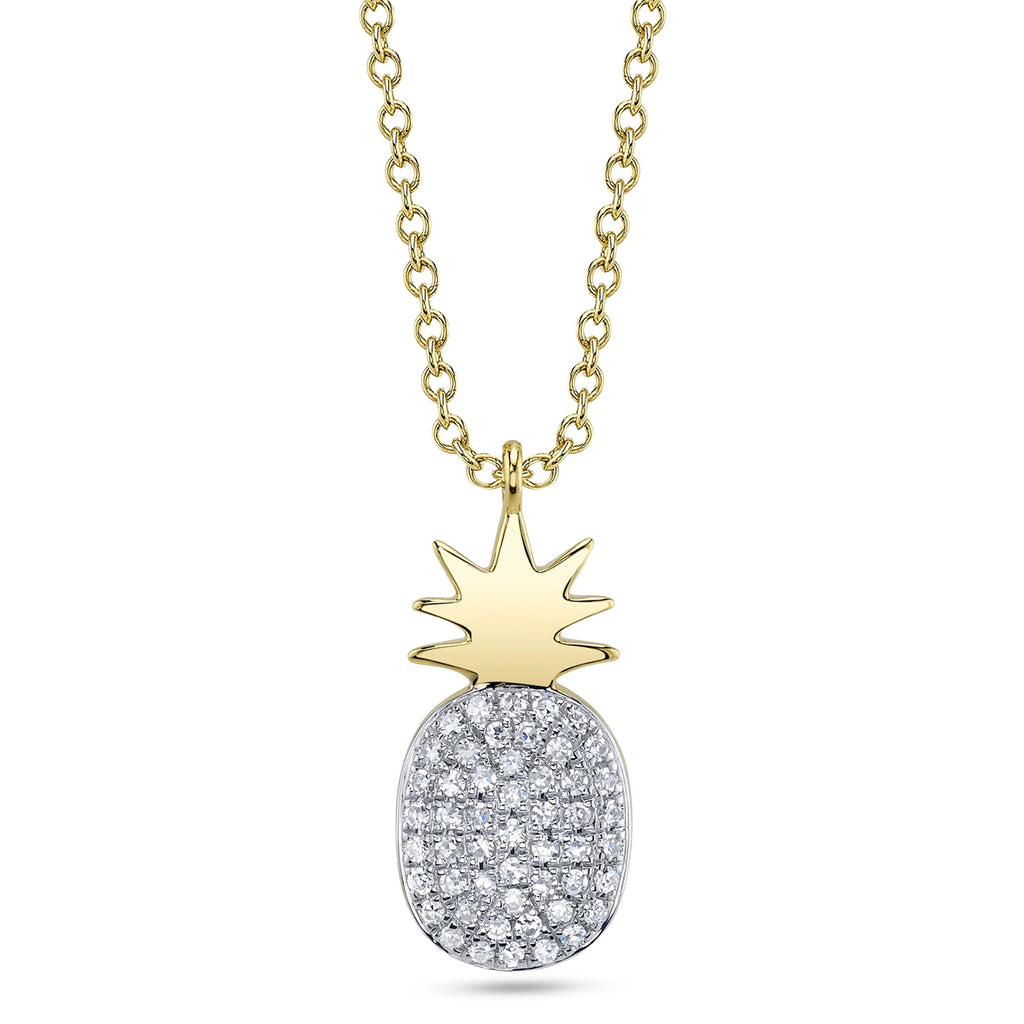 Round Diamond Pineapple Pendant Necklace 14K Yellow Gold (0.11ct)